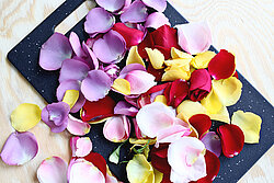flowers on a cutting board - photo by abeautifulmess.com