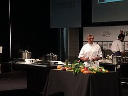 Chef Michel Bras on stage at Starchefs ICC